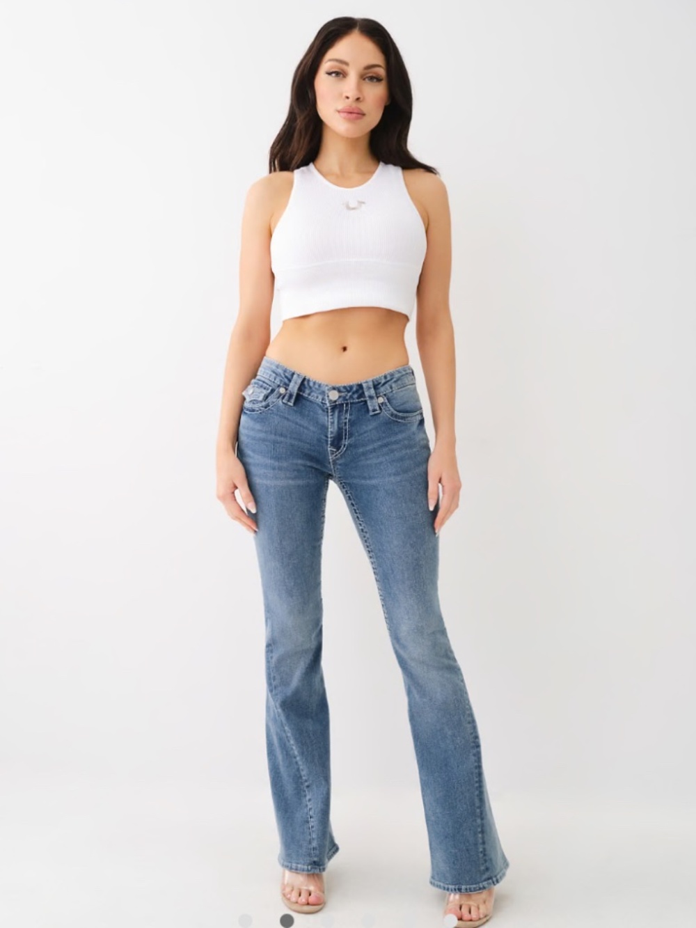 True Religion Low Rise Winged Horseshoe Flare Jean Size 28 - Picture 5 of 6